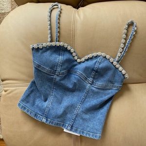Brand new with tags Denim Blue Tank Top with Floral Trim
